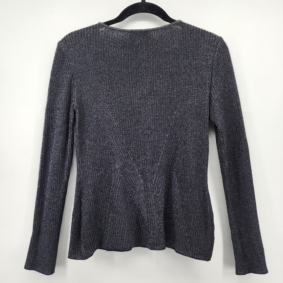 St. John Couture Black Metallic V-Neck Long Sleeve Knit Blouse Size 2 - Picture 2 of 8